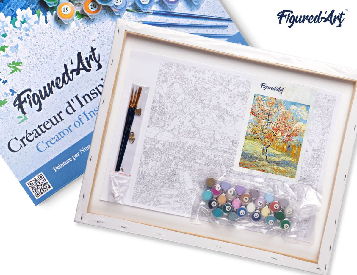 Malen nach Zahlen 40x50cm auf Keilrahmen gespannt Figured’Art Pfirsichbaum – Van Gogh - Kidis Art