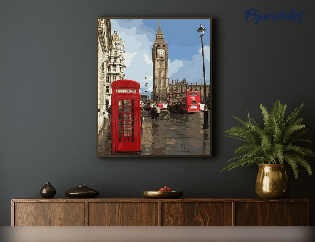 Malen nach Zahlen 40x50cm ohne Keilrahmen Figured’Art Telefonzelle in London