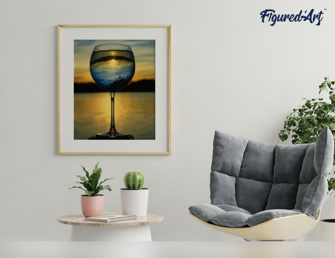 Malen nach Zahlen 40x50cm ohne Keilrahmen Figured’Art Glas Wein und mit Aussicht auf den Horizont