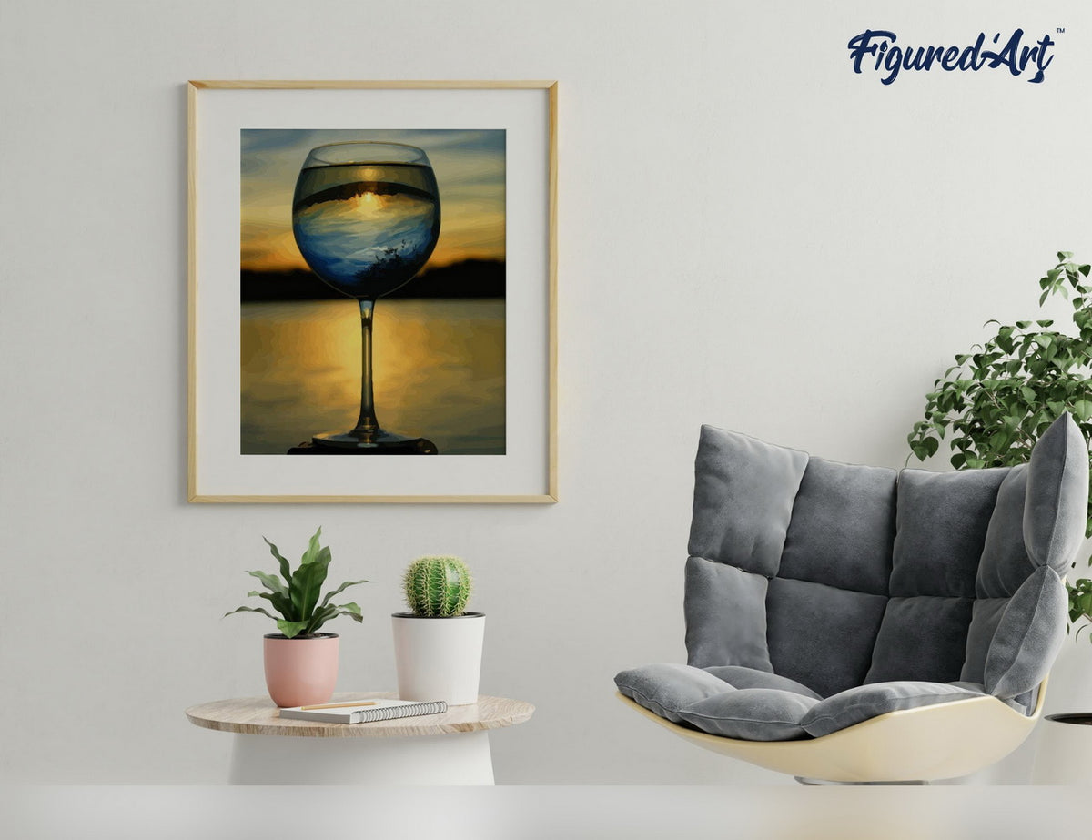 Malen nach Zahlen 40x50cm ohne Keilrahmen Figured’Art Glas Wein und mit Aussicht auf den Horizont - Kidis Art