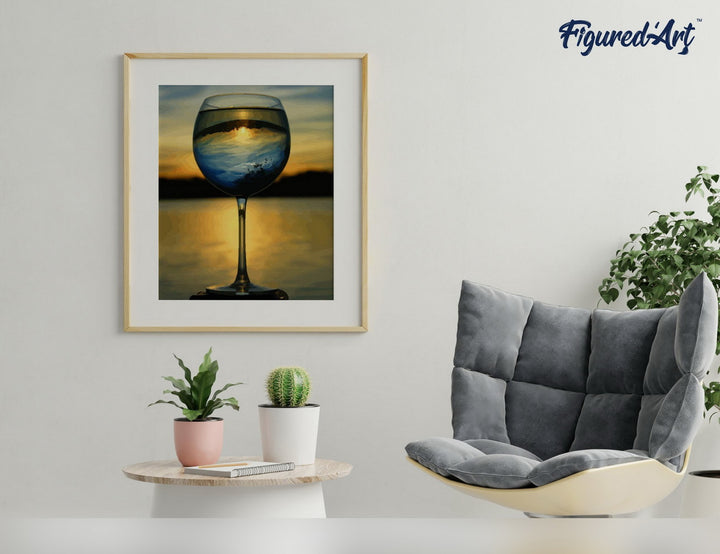 Malen nach Zahlen 40x50cm ohne Keilrahmen Figured’Art Glas Wein und mit Aussicht auf den Horizont