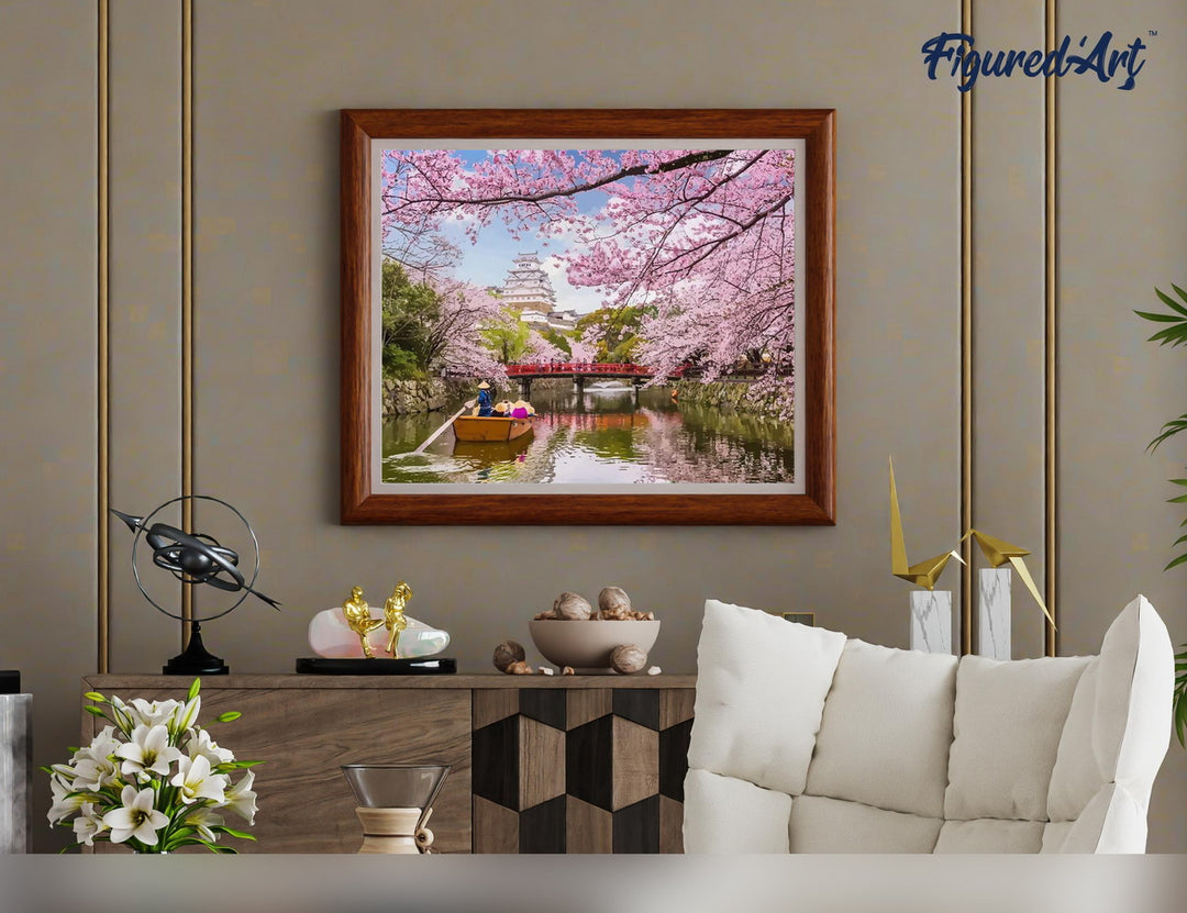 Malen nach Zahlen 40x50cm ohne Keilrahmen Figured’Art Kirschblüten am Fluss in Japan