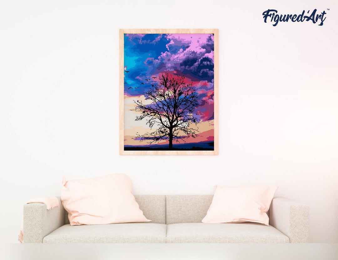 Malen nach Zahlen 40x50cm ohne Keilrahmen Figured’Art Baum und Himmelsfarben - Kidis Art
