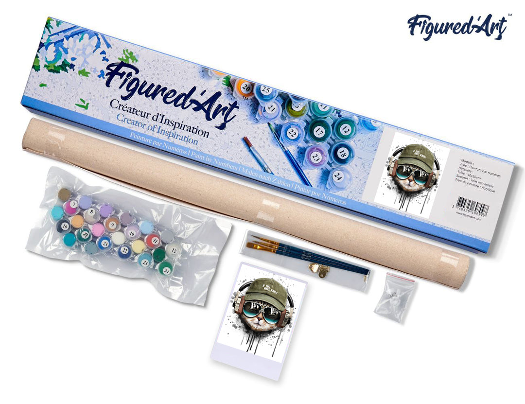 Malen nach Zahlen 40x50cm ohne Keilrahmen Figured’Art Coole Katze - Kidis Art