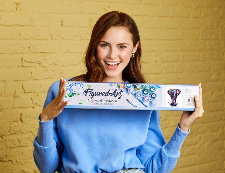 Malen nach Zahlen 40x50cm ohne Keilrahmen Figured’Art Asiatischer Elefant Malerei - Kidis Art