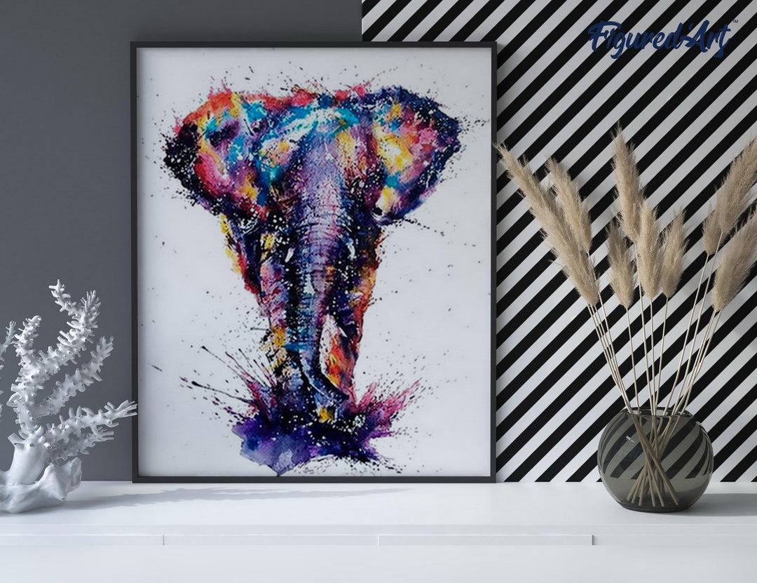 Malen nach Zahlen 40x50cm auf Keilrahmen gespannt Figured’Art Asiatischer Elefant Malerei