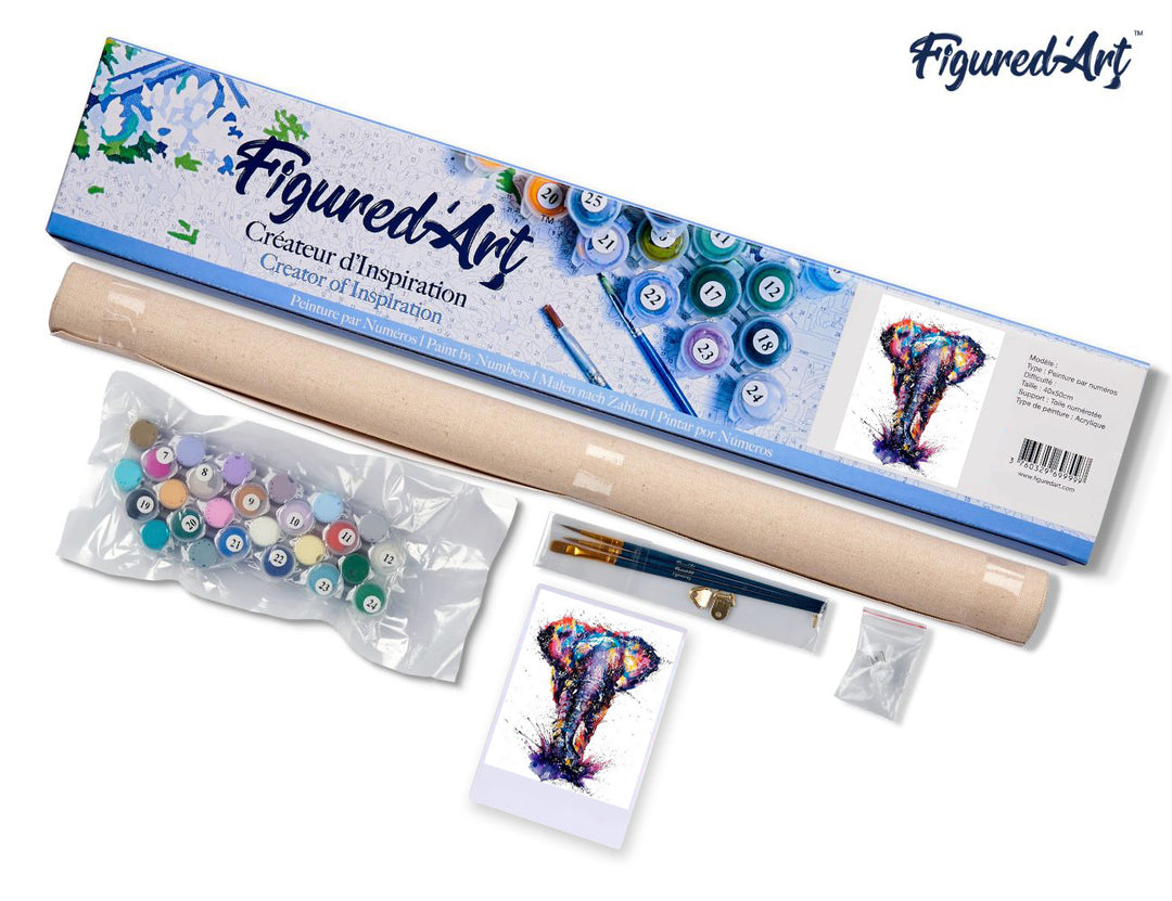 Malen nach Zahlen 40x50cm ohne Keilrahmen Figured’Art Asiatischer Elefant Malerei - Kidis Art