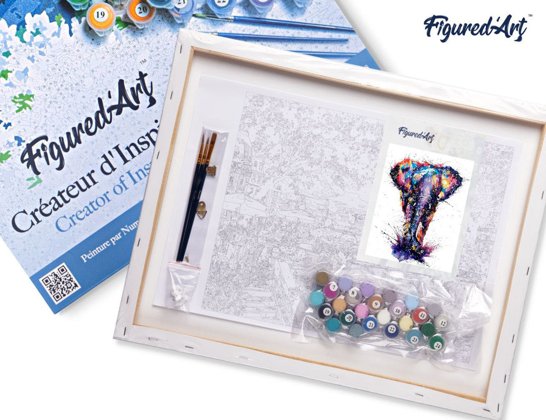 Malen nach Zahlen 40x50cm auf Keilrahmen gespannt Figured’Art Asiatischer Elefant Malerei