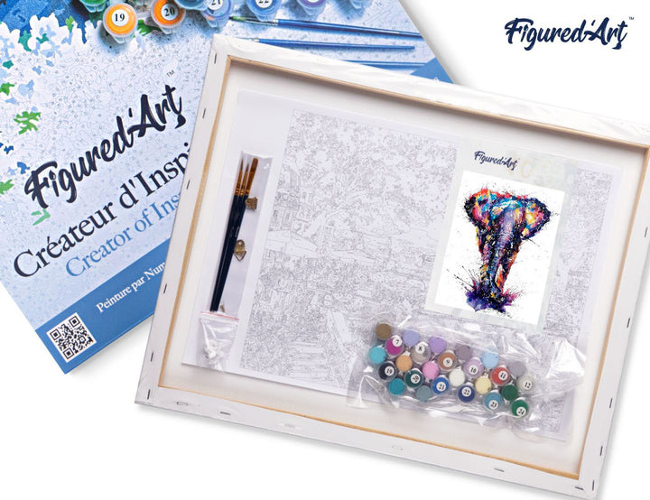 Malen nach Zahlen 40x50cm auf Keilrahmen gespannt Figured’Art Asiatischer Elefant Malerei