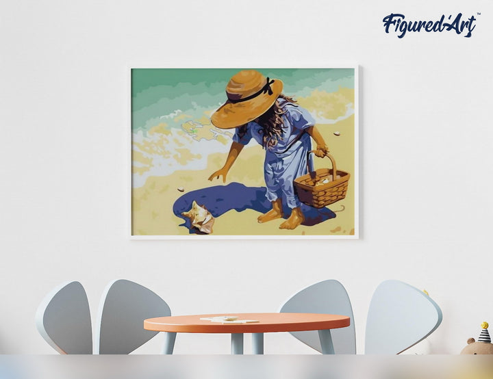 Malen nach Zahlen 40x50cm ohne Keilrahmen Figured’Art Kleines Mädchen am Strand