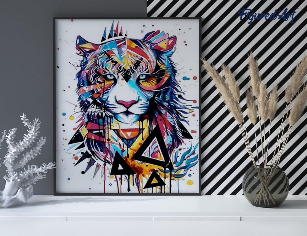 Malen nach Zahlen 40x50cm ohne Keilrahmen Figured’Art Tiger in Feierlaune - Kidis Art
