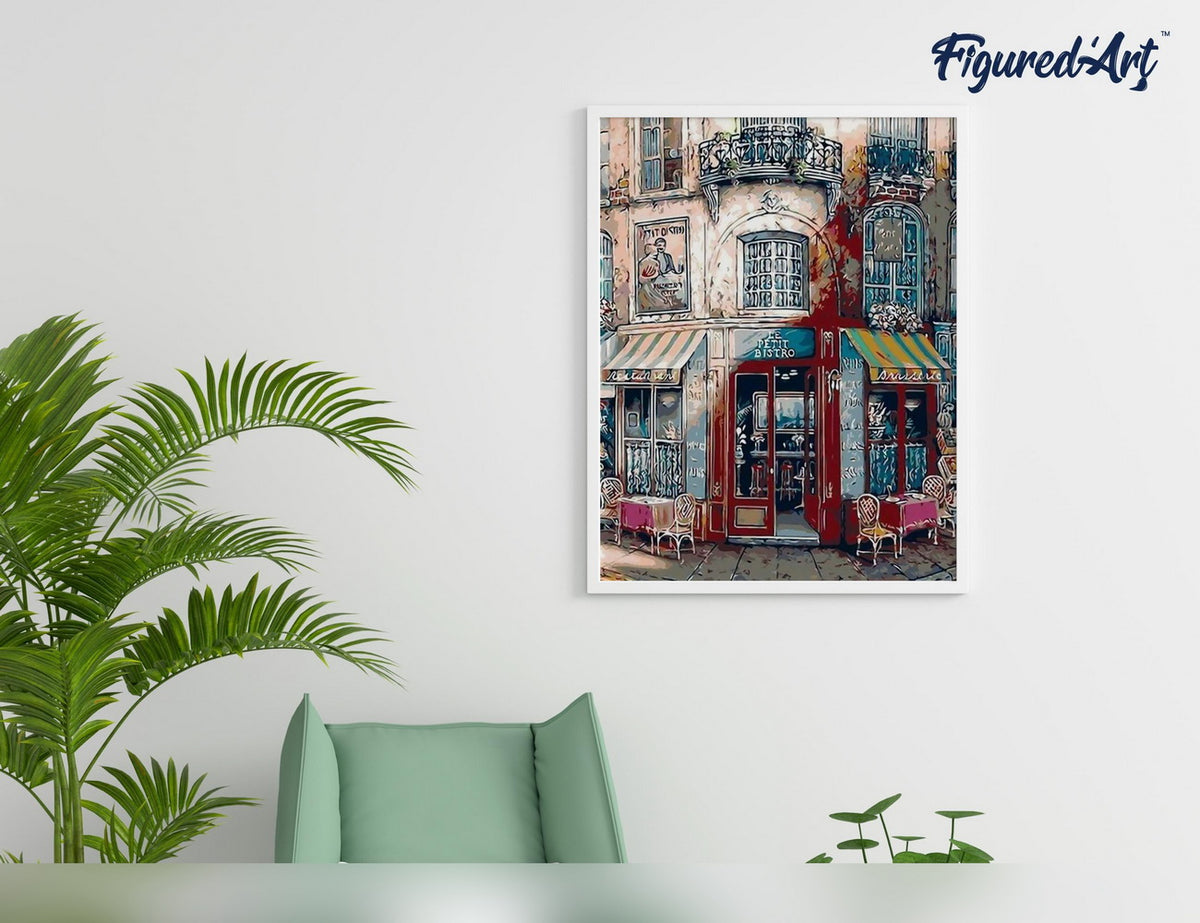 Malen nach Zahlen 40x50cm ohne Keilrahmen Figured’Art Das kleine Bistro - Kidis Art