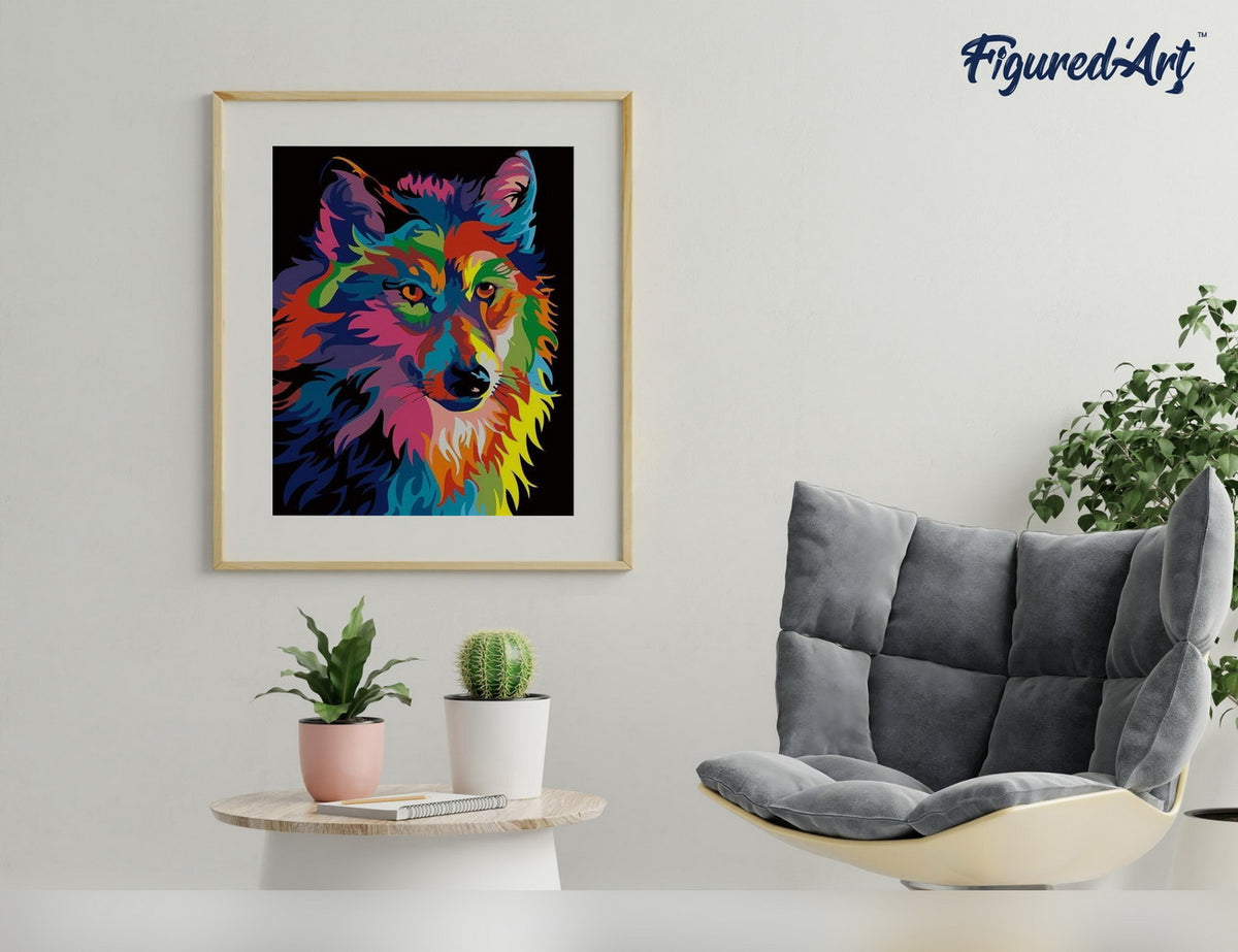 Malen nach Zahlen 40x50cm ohne Keilrahmen Figured’Art Wolf Pop Art - Kidis Art