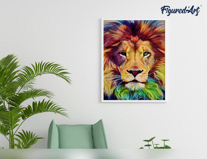 Malen nach Zahlen 40x50cm ohne Keilrahmen Figured’Art Bunter Löwenkopf - Kidis Art