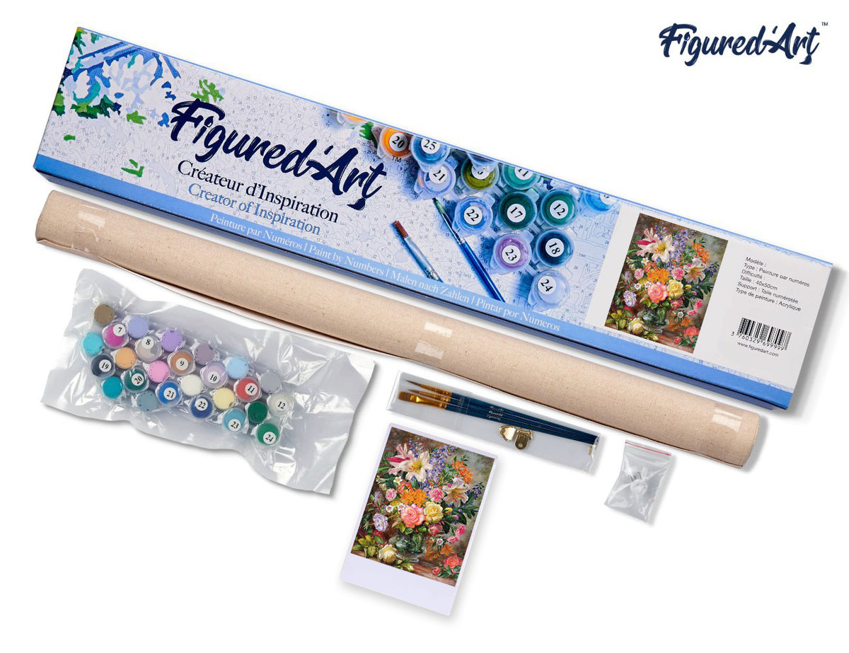 Malen nach Zahlen 40x50cm ohne Keilrahmen Figured’Art Explodierende Blumen - Kidis Art