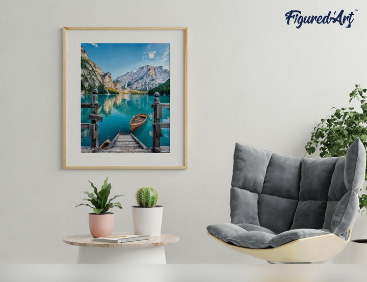 Malen nach Zahlen 40x50cm ohne Keilrahmen Figured’Art Boot auf einem Bergsee - Kidis Art