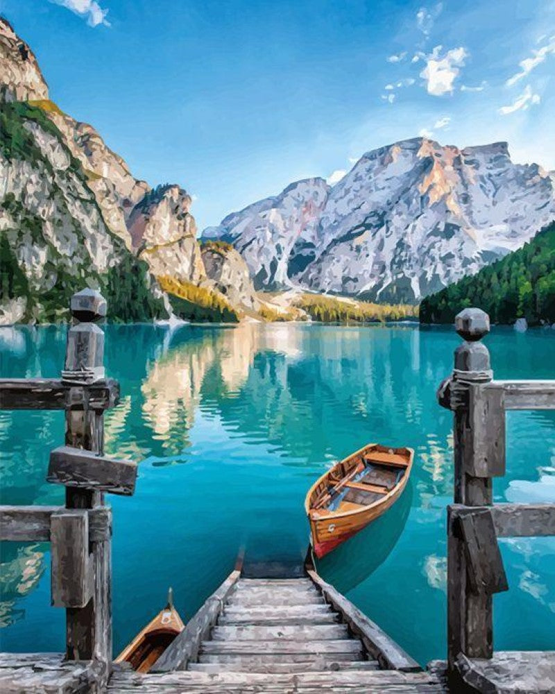 Kreuzstich 32x40cm – Boot auf einem Bergsee - Kidis Art