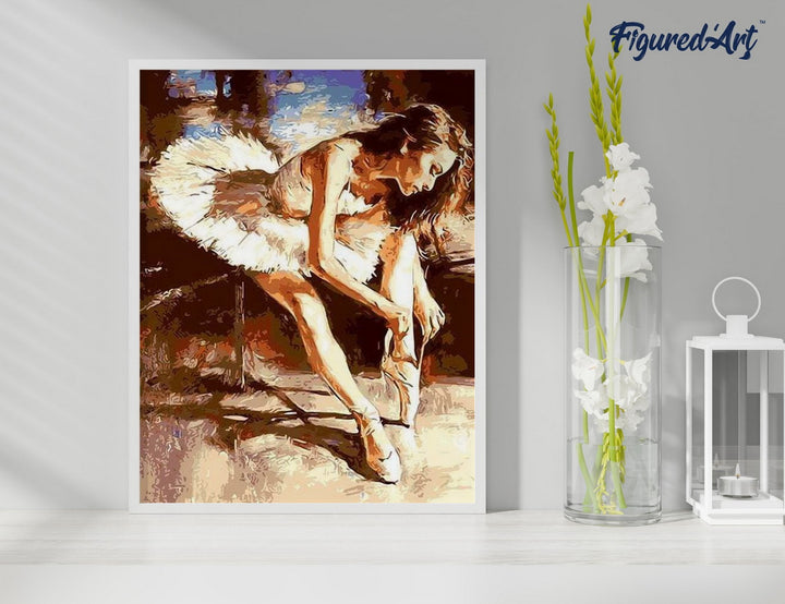 Malen nach Zahlen 40x50cm ohne Keilrahmen Figured’Art Eine Ballerina bereitet sich vor