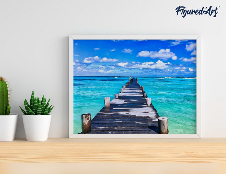 Malen nach Zahlen 40x50cm ohne Keilrahmen Figured’Art Dock auf ruhigem Meer - Kidis Art