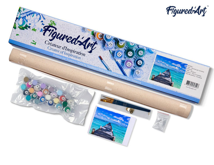 Malen nach Zahlen 40x50cm ohne Keilrahmen Figured’Art Dock auf ruhigem Meer - Kidis Art