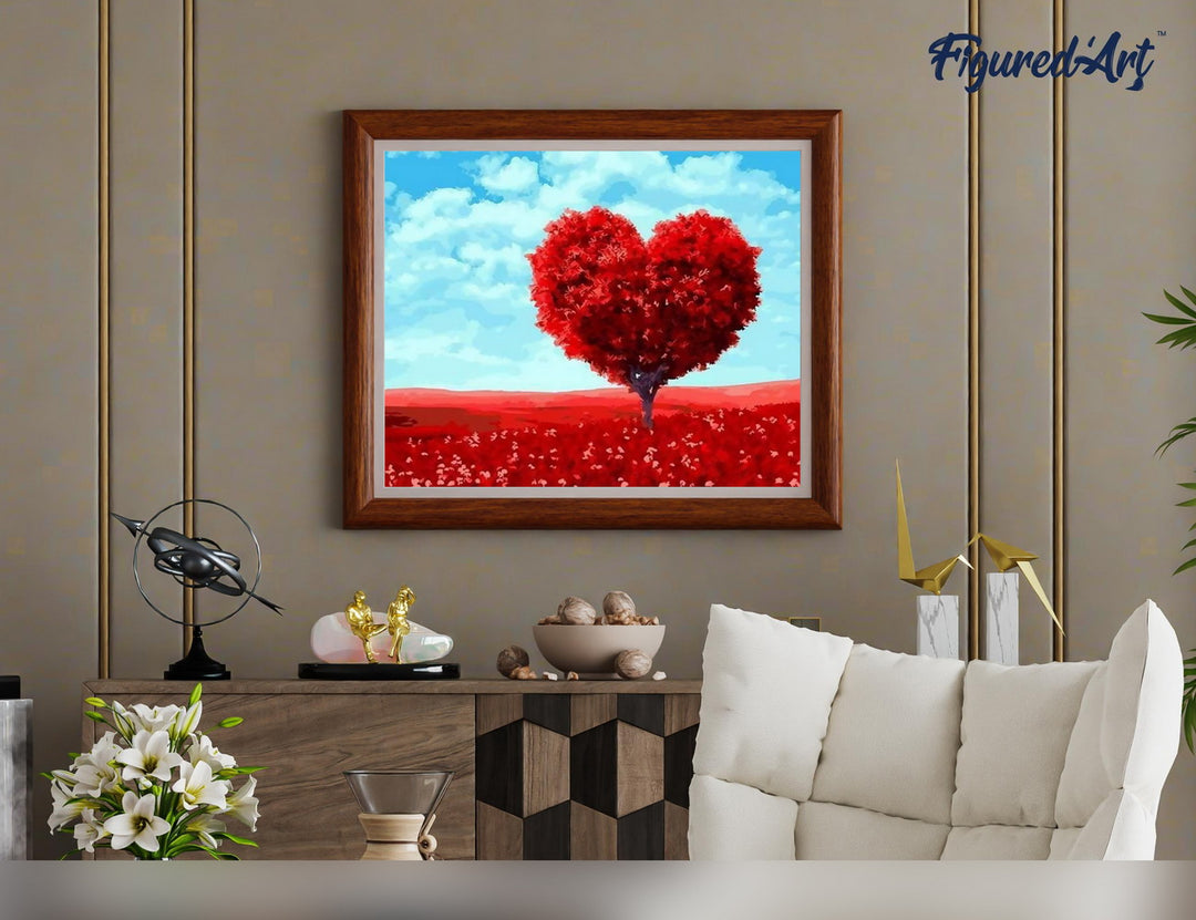 Malen nach Zahlen 40x50cm ohne Keilrahmen Figured’Art Baum rotes Herz