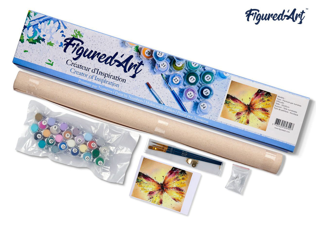 Malen nach Zahlen 40x50cm ohne Keilrahmen Figured’Art Brillante Farben Schmetterlinge