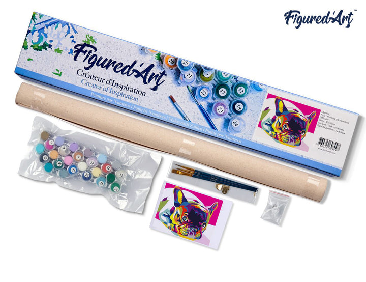 Malen nach Zahlen 40x50cm ohne Keilrahmen Figured’Art Mops Pop Art