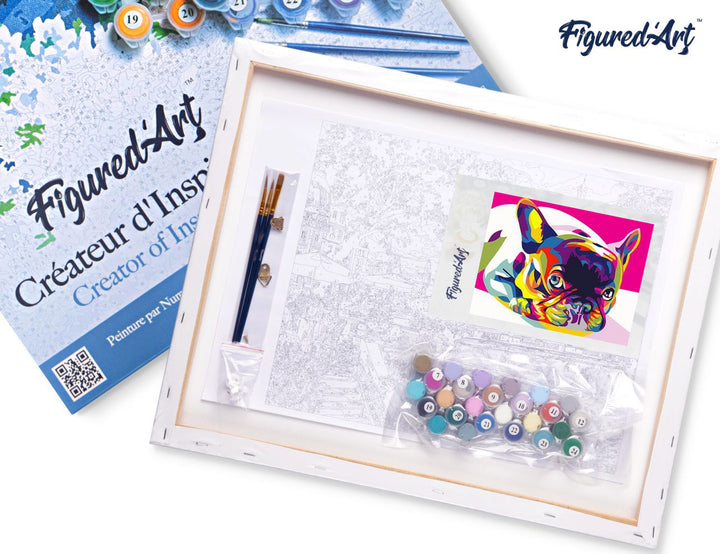 Malen nach Zahlen 40x50cm auf Keilrahmen gespannt Figured’Art Mops Pop Art