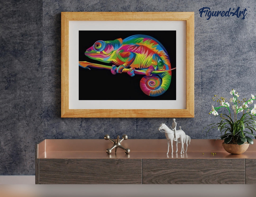 Malen nach Zahlen 40x50cm ohne Keilrahmen Figured’Art Chamäleon Pop Art - Kidis Art