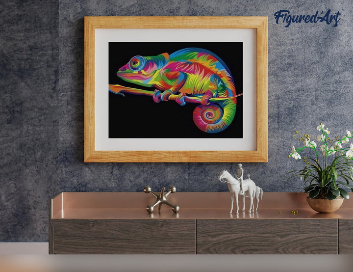 Malen nach Zahlen 40x50cm ohne Keilrahmen Figured’Art Chamäleon Pop Art - Kidis Art