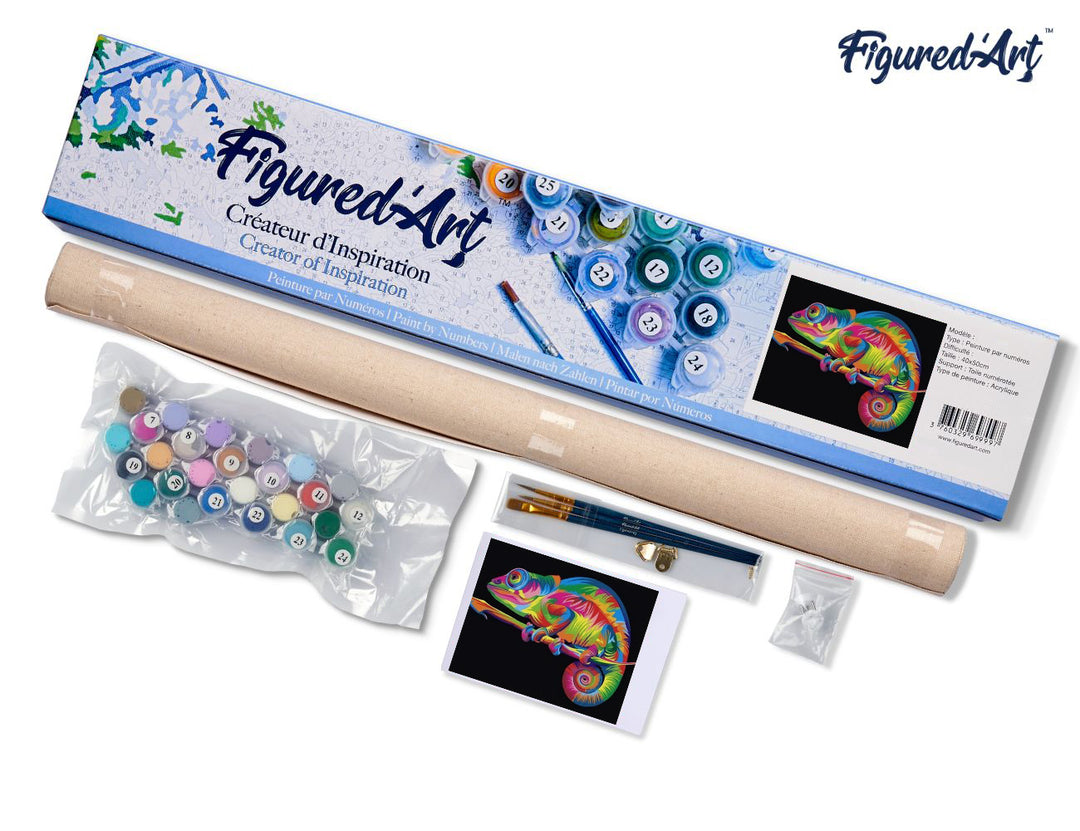 Malen nach Zahlen 40x50cm ohne Keilrahmen Figured’Art Chamäleon Pop Art - Kidis Art