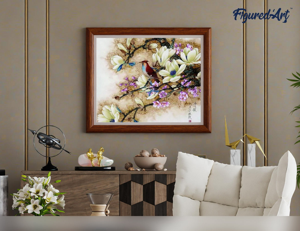 Malen nach Zahlen 40x50cm ohne Keilrahmen Figured’Art Magnolien in Blüten - Kidis Art