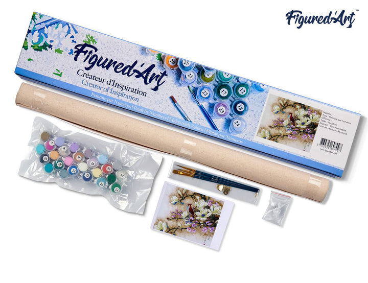 Malen nach Zahlen 40x50cm ohne Keilrahmen Figured’Art Magnolien in Blüten