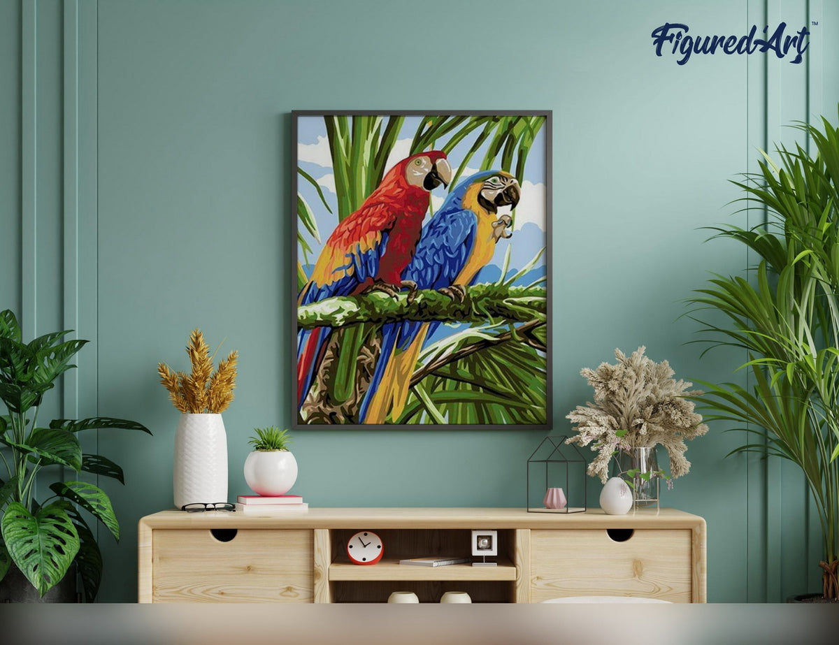 Malen nach Zahlen 40x50cm ohne Keilrahmen Figured’Art Papageien in den Tropen - Kidis Art