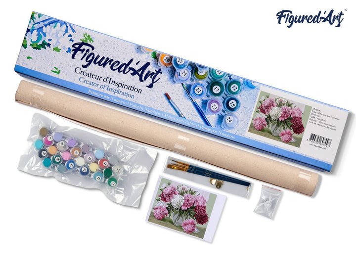 Malen nach Zahlen 40x50cm ohne Keilrahmen Figured’Art Schöne blühende Pfingstrosen