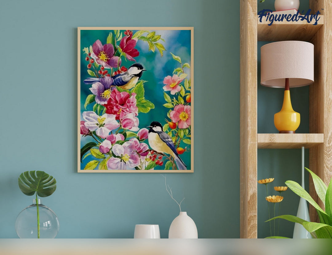Malen nach Zahlen 40x50cm ohne Keilrahmen Figured’Art Schöne Vögel im Frühling