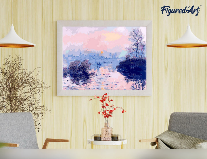 Malen nach Zahlen 40x50cm ohne Keilrahmen Figured’Art Sonnenuntergang an der Seine bei Lavacourt – Monet