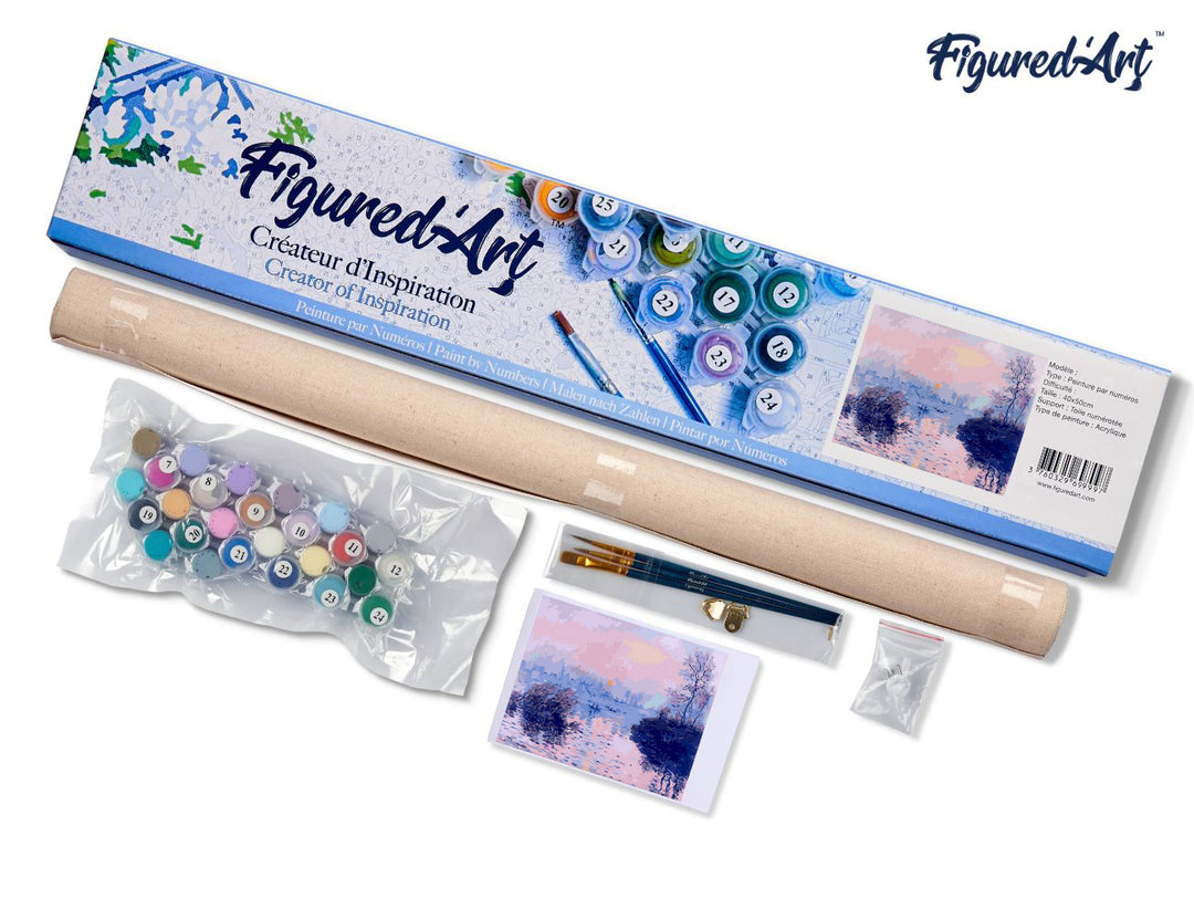 Malen nach Zahlen 40x50cm ohne Keilrahmen Figured’Art Sonnenuntergang an der Seine bei Lavacourt – Monet