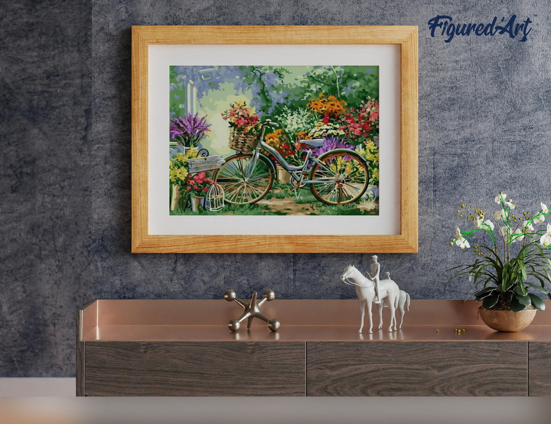 Malen nach Zahlen 40x50cm ohne Keilrahmen Figured’Art Blumen und Fahrräder