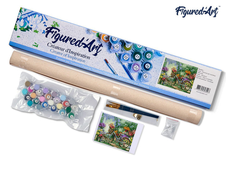 Malen nach Zahlen 40x50cm ohne Keilrahmen Figured’Art Blumen und Fahrräder