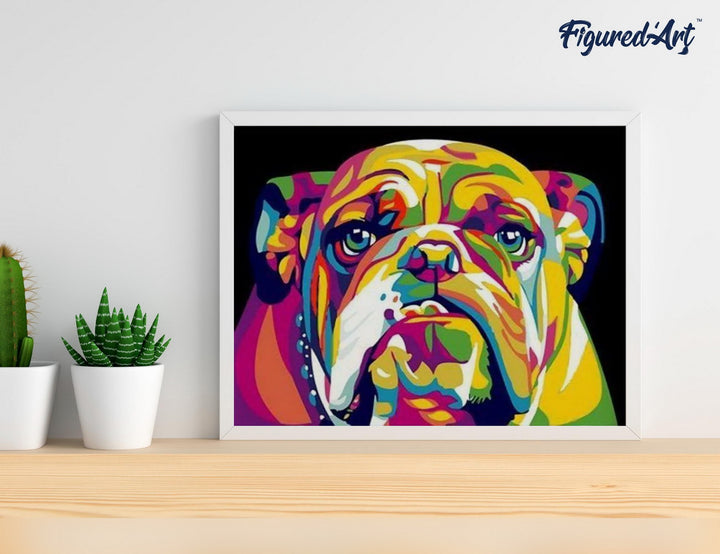 Malen nach Zahlen 40x50cm auf Keilrahmen gespannt Figured’Art Bulldog Pop Art