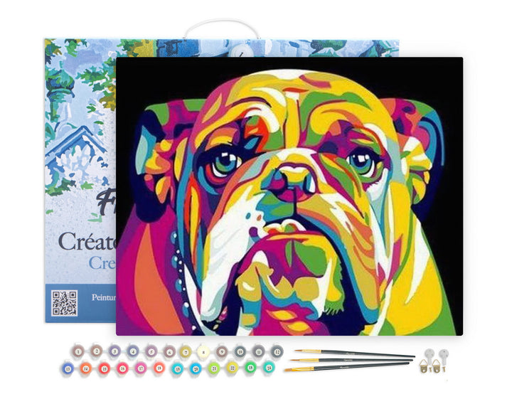 Figured'Art Malen Nach Zahlen Bulldog Pop Art Auf 40x50 Cm Keilrahmen Komplett-Set Leinwand Acrylfarben Pinsel - Kidis Art