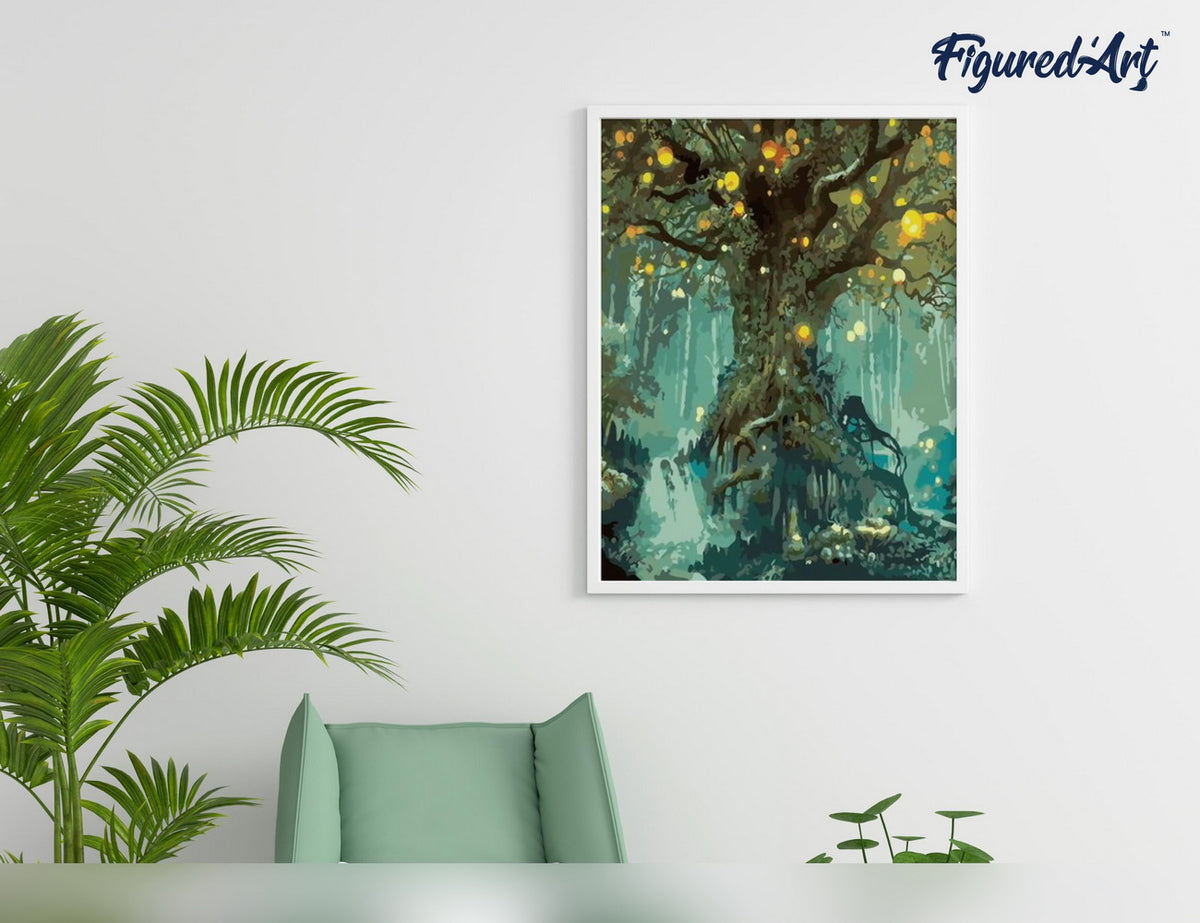 Malen nach Zahlen 40x50cm ohne Keilrahmen Figured’Art Magischer Baum - Kidis Art