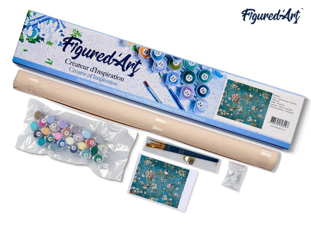 Malen nach Zahlen 40x50cm ohne Keilrahmen Figured’Art Blumen und Vögel 2