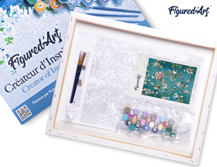 Malen nach Zahlen 40x50cm auf Keilrahmen gespannt Figured’Art Blumen und Vögel 2