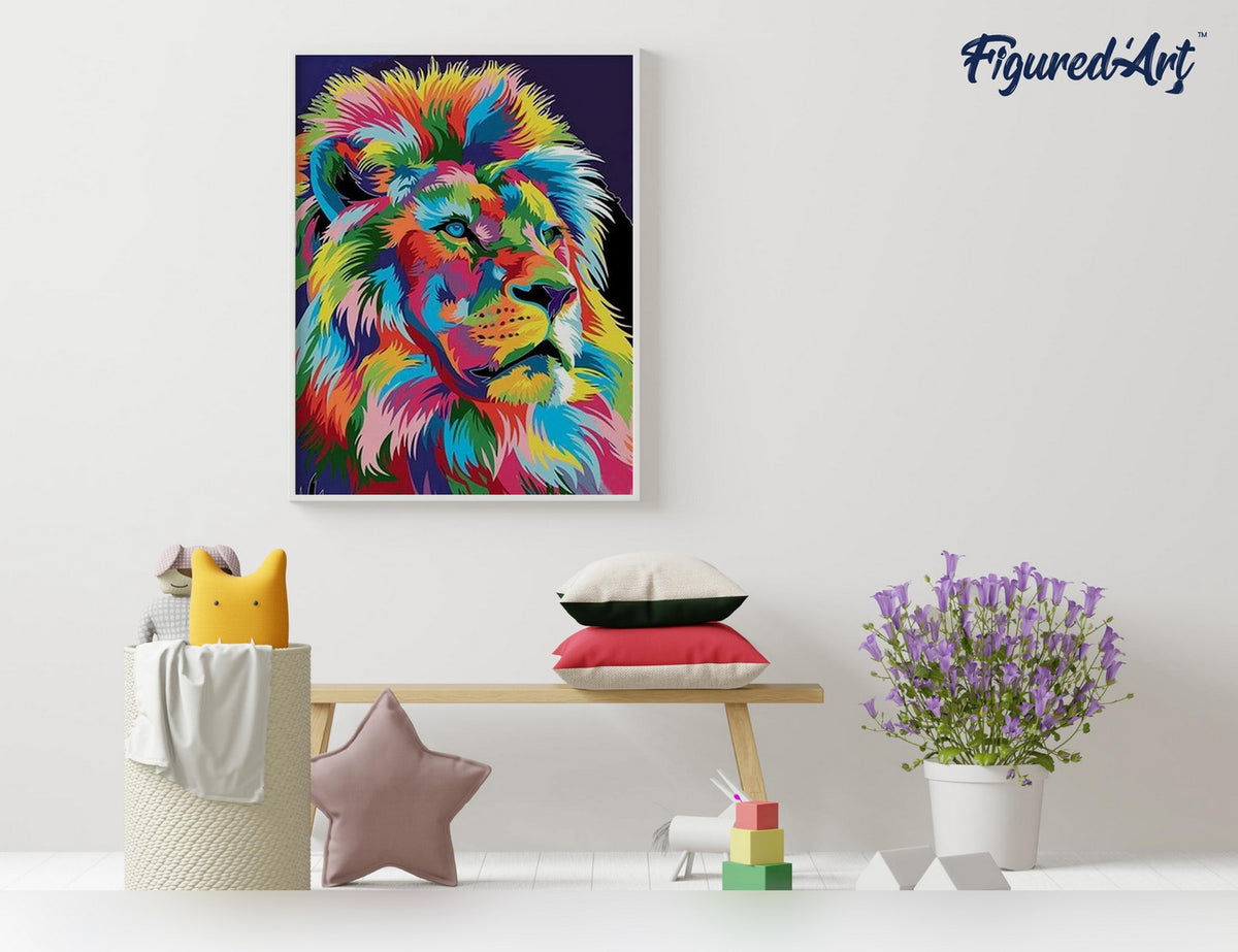 Malen nach Zahlen 40x50cm ohne Keilrahmen Figured’Art Pop Art Löwe 2 - Kidis Art