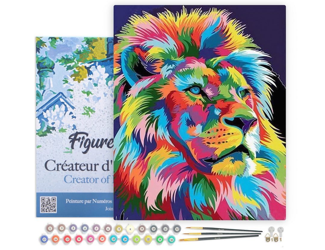 Figured'Art Malen Nach Zahlen Pop Art Löwe 2 Auf 40x50 Cm Keilrahmen Vorgezeichnete Leinwand - Kidis Art