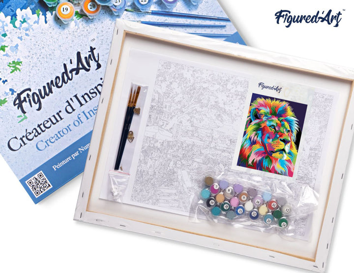 Figured'Art Malen Nach Zahlen Pop Art Löwe 2 Auf 40x50 Cm Keilrahmen Vorgezeichnete Leinwand - Kidis Art