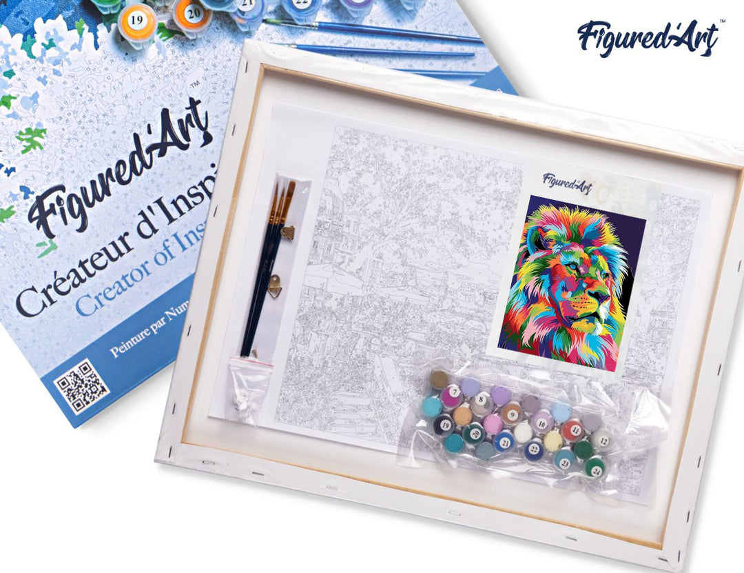 Malen nach Zahlen 40x50cm auf Keilrahmen gespannt Figured’Art Pop Art Löwe 2