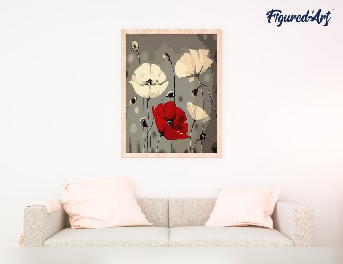 Malen nach Zahlen 40x50cm ohne Keilrahmen Figured’Art Rote und weisse Blumen - Kidis Art